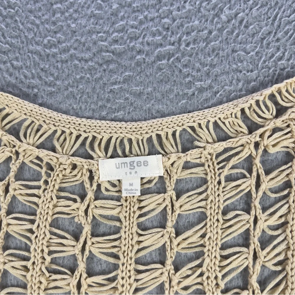 Umgee Cardigan Vest Womens Medium Brown Open Front Macrame Crochet Boho Long - Picture 4 of 7